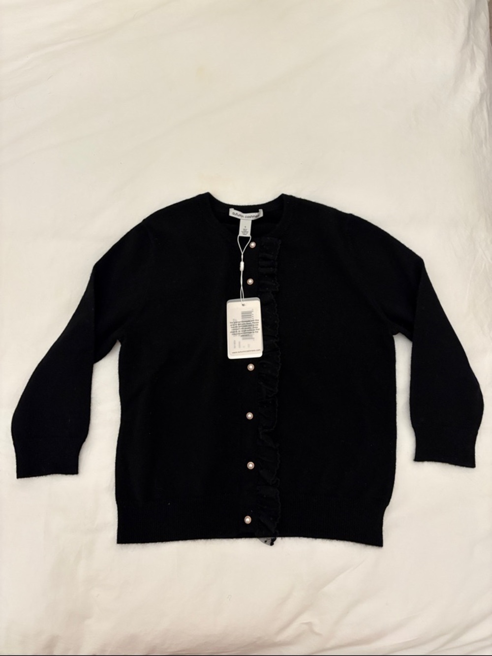 Black Ruffle-Trim Cashmere Cardigan Sweater - Women's